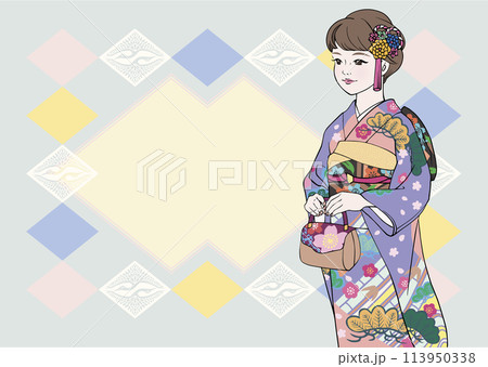 振袖を着た女性のイラスト 113950338