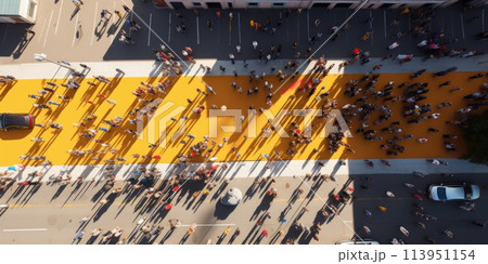 A gathering of individuals standing on a street, participating in a demonstration. A gathering of individuals standing on a street, participating in a demonstration. 113951154