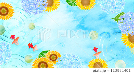 ひまわり あじさい 金魚 夏 背景 ひまわり あじさい 金魚 夏 背景 113951401