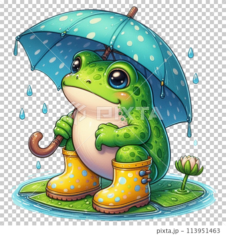 青蛙撐傘雨中行走 113951463
