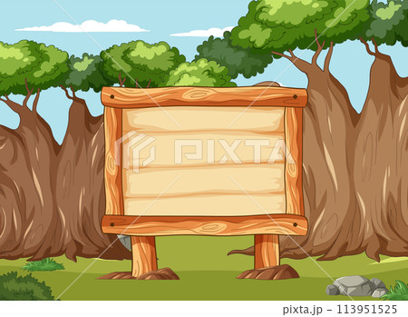 Wooden Signboard in a Forest Clearing Wooden Signboard in a Forest Clearing 113951525