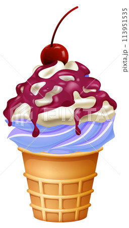 Delicious Ice Cream Cone with Cherry 113951535