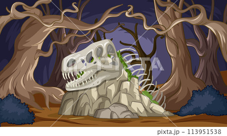 Mysterious Dinosaur Skeleton in Forest Mysterious Dinosaur Skeleton in Forest 113951538