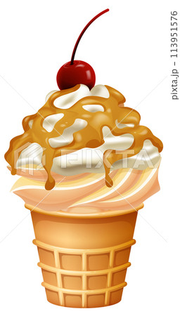 Delicious Ice Cream Cone with Cherry Delicious Ice Cream Cone with Cherry 113951576