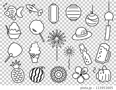 Line drawing summer festival icon set Line drawing summer festival icon set 113951605