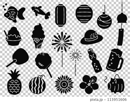 剪影夏季節慶圖標集 113951606