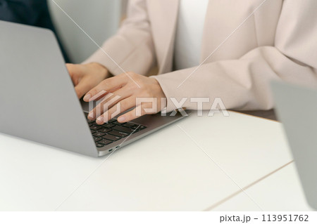 デスクワークをする女性の手元 デスクワークをする女性の手元 113951762