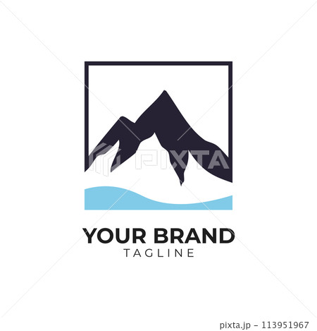 mountain peak and sea logo illustration 113951967