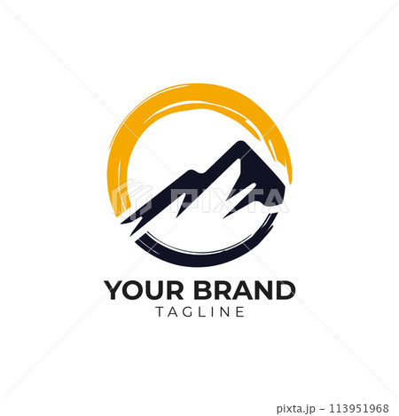 mountain peak with artistic brush logo illustration vector 113951968