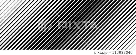 Oblique line halftone gradient texture. Fading diagonal stripe gradation background. Slanted pattern backdrop. Thin to thick stripe vanish backdrop for overlay, print, cover. Vector wide texture 113952040