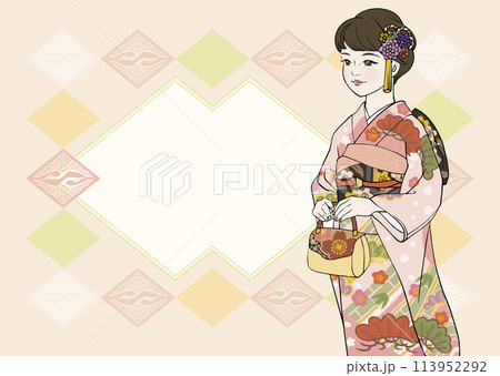 振袖を着た女性のイラスト 113952292