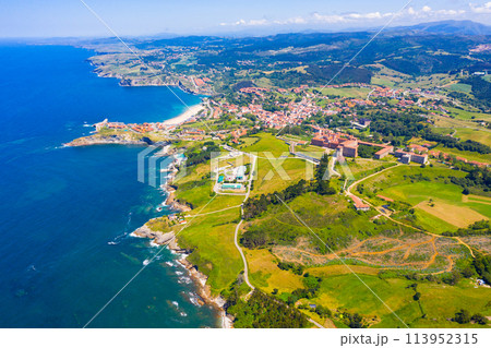 Aerial view of Comillas village, Spain 113952315