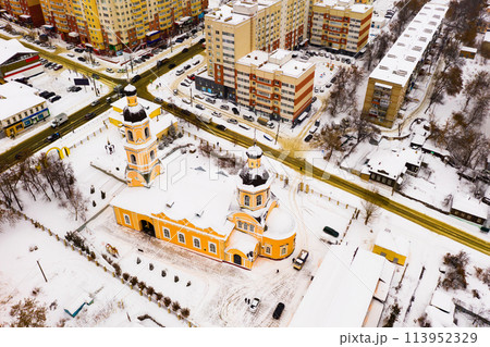 Aerial view of the Intercession Bishop Cathedral and residental quarters in Penza. 113952329