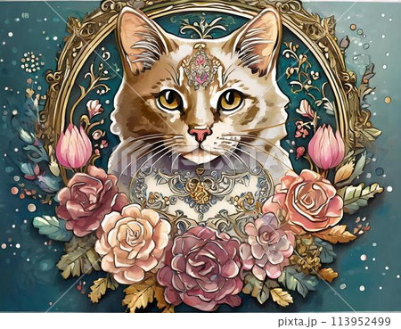 中世ヨーロッパ風の猫のデザインのイラスト素材 [113952499] - PIXTA