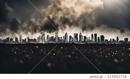 Urban Cityscape With Smoke. Generative AI 113952716