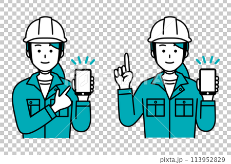 A female worker explaining with a smartphone A female worker explaining with a smartphone 113952829