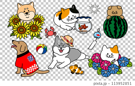 夏日狗和貓插圖集 夏日狗和貓插圖集 113952851
