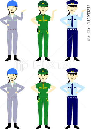 様々なサービス業の女性が笑顔の様子 113953218