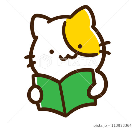 本を読むかわいいねこのキャラクターの上半身イラスト 113953364