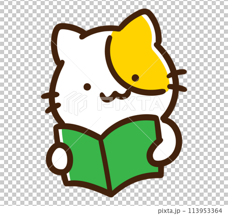 本を読むかわいいねこのキャラクターの上半身イラスト 113953364