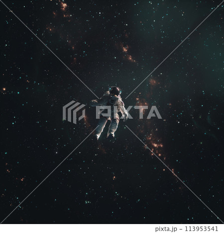 広大な宇宙にひとりで漂う宇宙飛行士「AI生成画像」 113953541