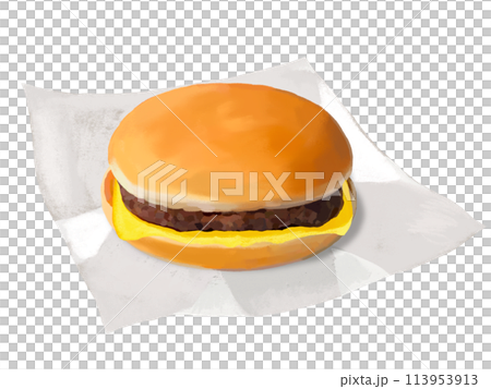 チーズバーガー（敷紙付き）のイラスト素材 [113953913] - PIXTA