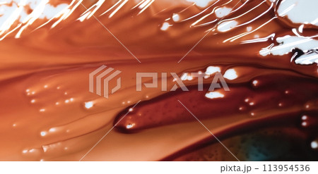 liquid paints in slow blending flow. Beautiful abstraction of liquid paints. 113954536