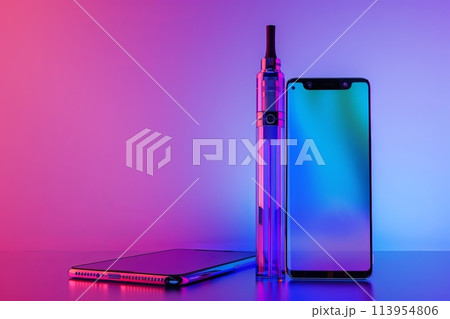 phone and a vape are on a colorful background with Generative AI 113954806