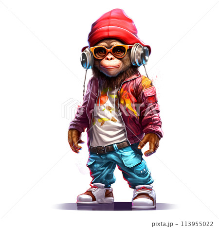 Cool monkey design on clean background. Fashion. Animals. Illustration, Generative AI. 113955022