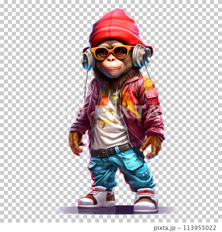 Cool monkey design on clean background. Fashion. Animals. Illustration, Generative AI. 113955022