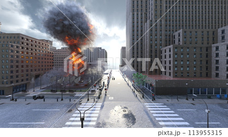 攻撃される未来都市の風景 113955315
