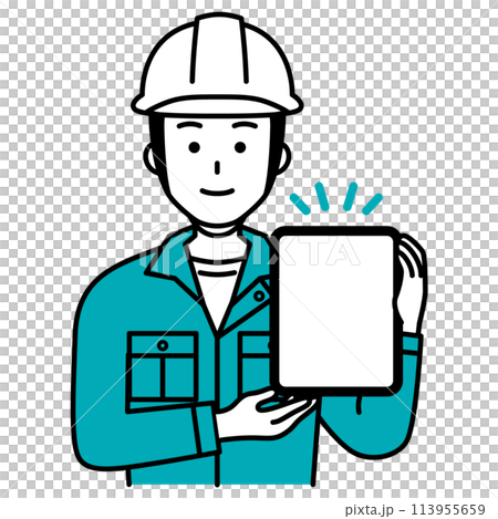 A male worker holding a tablet and explaining 113955659