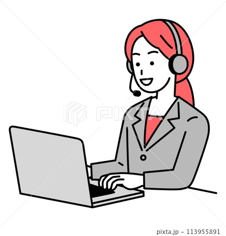 ノートパソコンで仕事をするオペレーターの女性 113955891