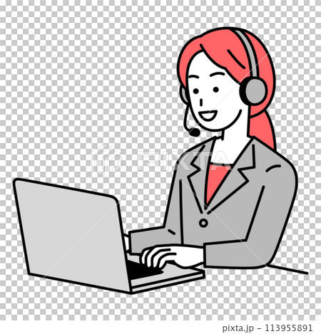 在筆記型電腦上工作的女操作員 113955891