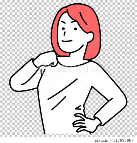 Casual woman puffing out her chest Casual woman puffing out her chest 113955967