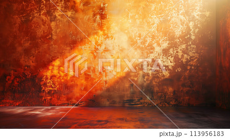 Metallic copper wall with a fire gradient (reds, oranges, yellows) 113956183