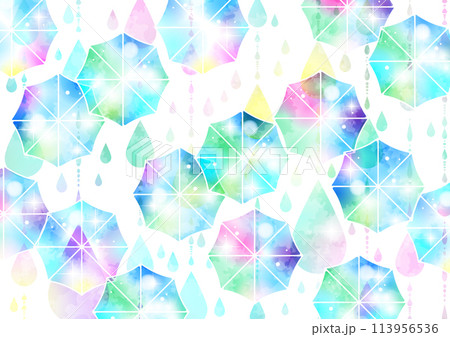 傘、虹色、雨、キラキラ、6月、梅雨、背景、イラスト、かわいい、横型 傘、虹色、雨、キラキラ、6月、梅雨、背景、イラスト、かわいい、横型 113956536