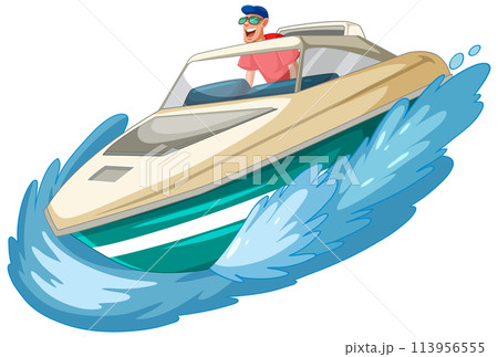 Man Speeding in a Motorboatのイラスト素材 [113956555] - PIXTA