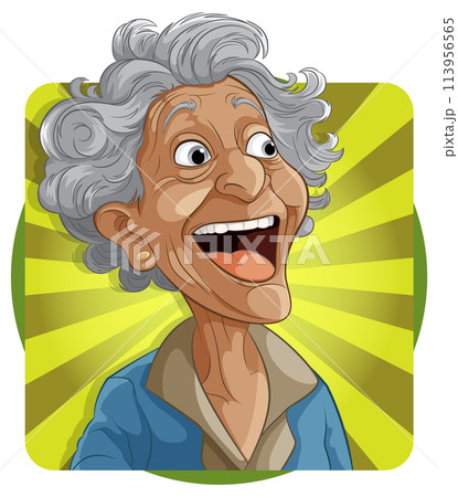 Joyful Elderly Lady Cartoon Portrait 113956565