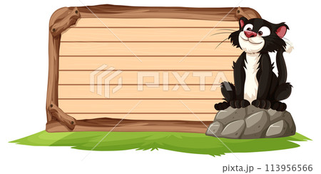 Skunk on a Wooden Sign in Nature 113956566
