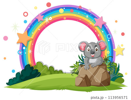 Cheerful Koala Under a Magical Rainbow Cheerful Koala Under a Magical Rainbow 113956571