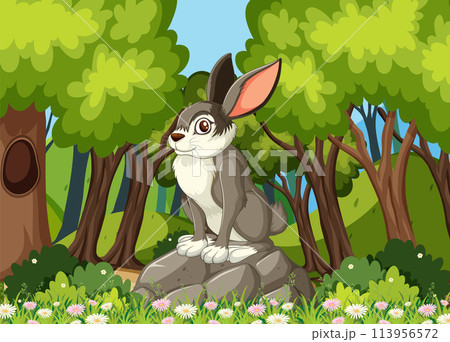 Curious Rabbit in a Lush Forest Curious Rabbit in a Lush Forest 113956572