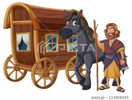 Ancient Traveler with Horse and Cart Ancient Traveler with Horse and Cart 113956585