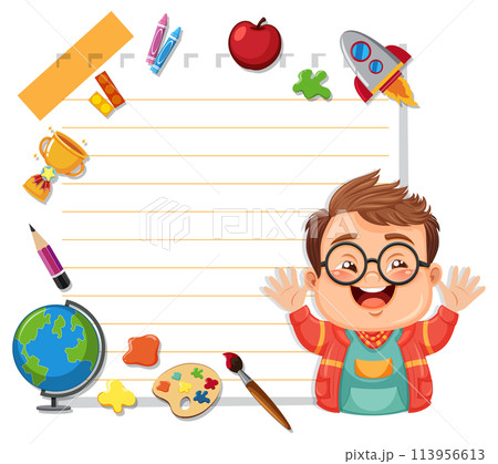 Happy Schoolboy with Educational Supplies Happy Schoolboy with Educational Supplies 113956613