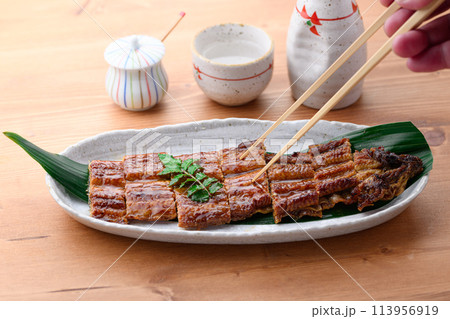 カットしたうなぎの蒲焼　土用の丑 113956919