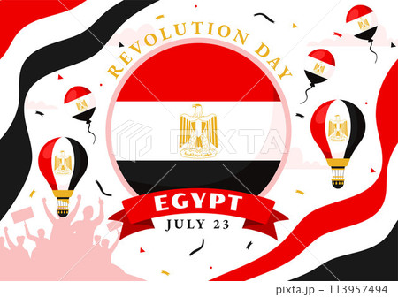 Happy Egypt Revolution Day Vector Illustration on July 23 with Waving Flag and Ribbon in National Holiday Flat Cartoon Background Design 113957494
