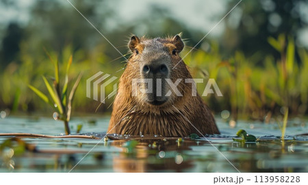 Capybara in water in natural environment 113958228