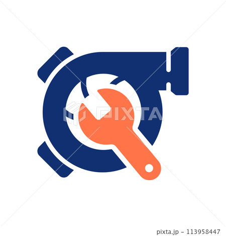 Turbo charger repair icon on white background. Vector illustration. Turbo charger repair icon on white background. Vector illustration. 113958447