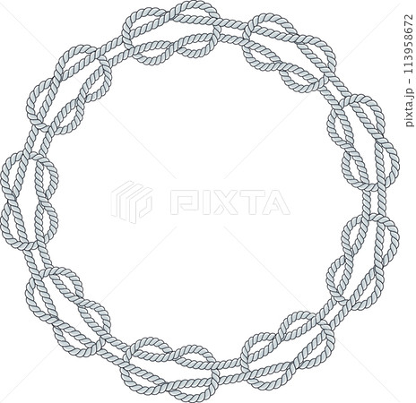 Round rope frame isolated on white background. Twisted cord 113958672