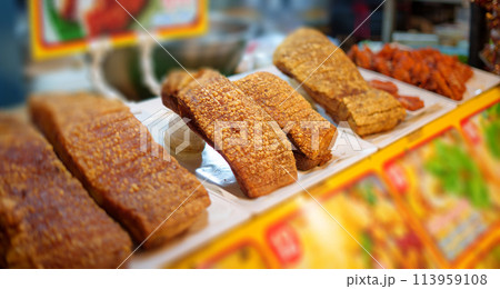 Crispy pork sold at the night market Crispy pork sold at the night market 113959108